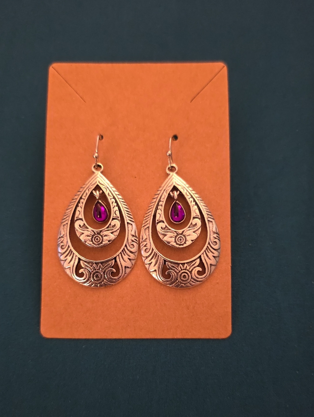 Teardrop Earrings with Purple Stone